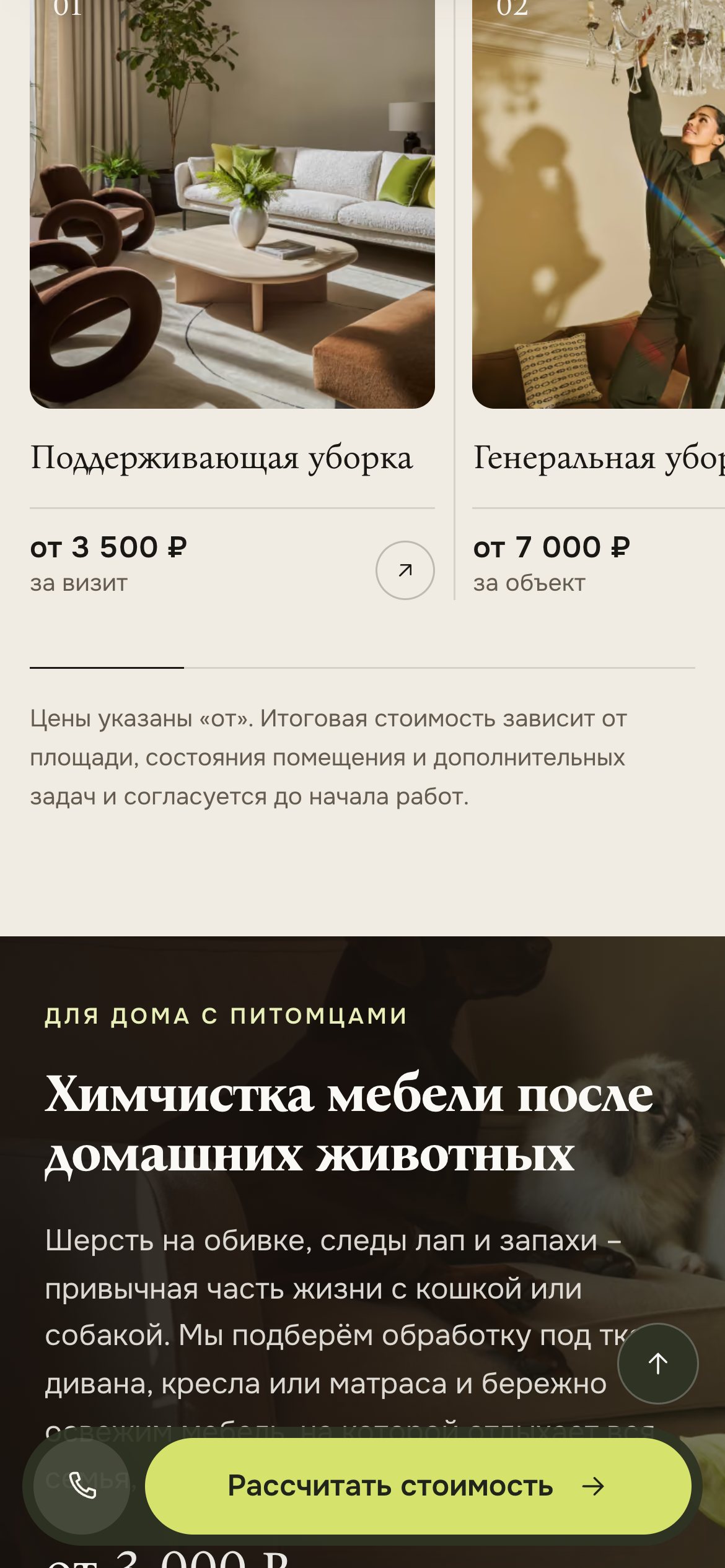 Мобильная версия «Чистой Совы»: блок услуг
